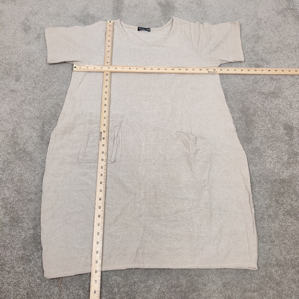 Funny Yak Women's Flax Beige 100% Cotton Dress Size Large Hippie Boho Lagenlook - Picture 6 of 8